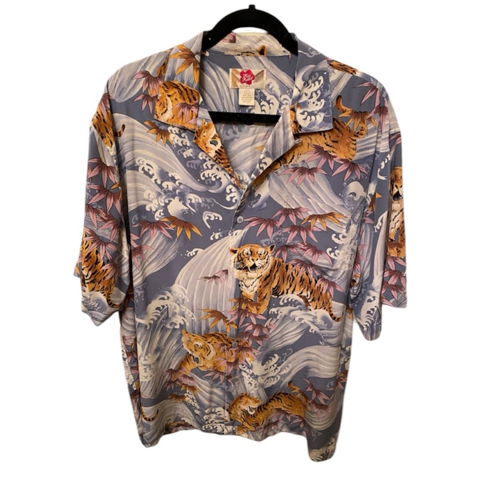HUO HATTIE Vintage Water Tiger Blouse Women’s Size XL 100% Silk Asian